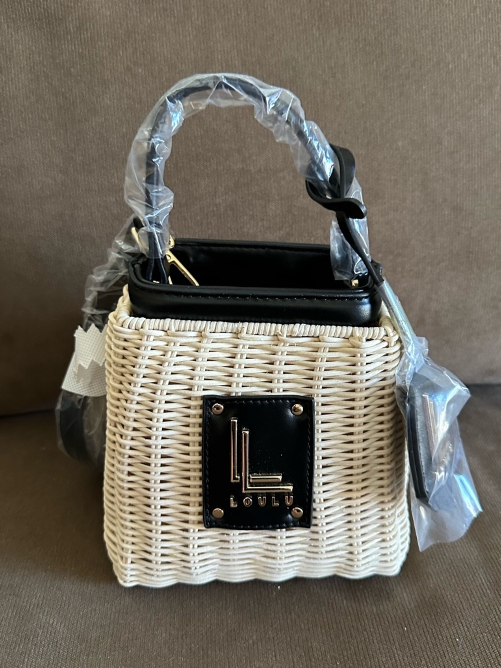 Loulu Cream Wicker Mini Top-Handle Bag